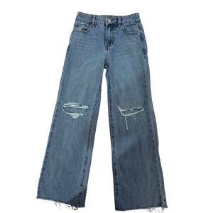 RSQ Kids Girls Size 8 Wide Leg Jeans Distressed Ripped Medium Wash Blue Cotton